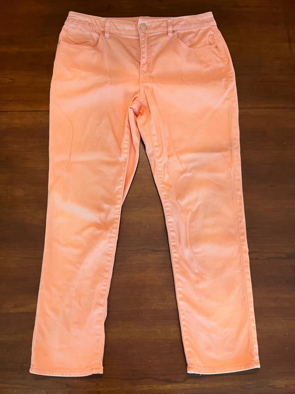 Chico's Platinum Ankle Jeans Womens Peach Size 1 (8) Embroidered Pockets Stretch